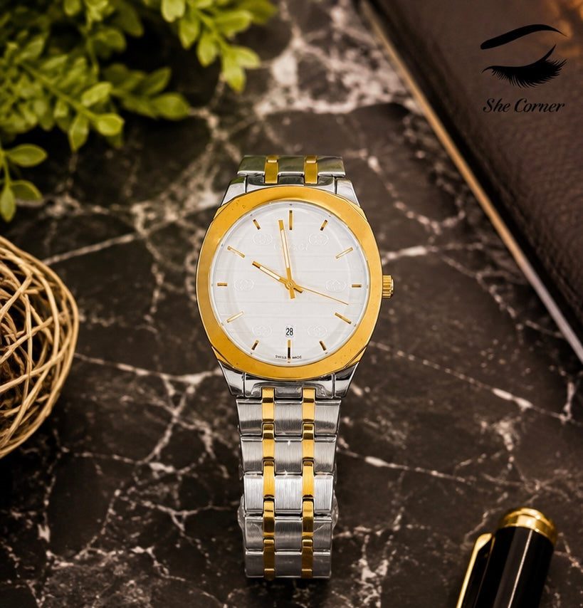 True Worth Men’s Two-Tone Gold & Silver White Dial Quartz Date Watch