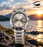 SULWORTH Men’s Analog Quartz Watch – Silver Sunburst Dial, Roman Numerals & Date Display
