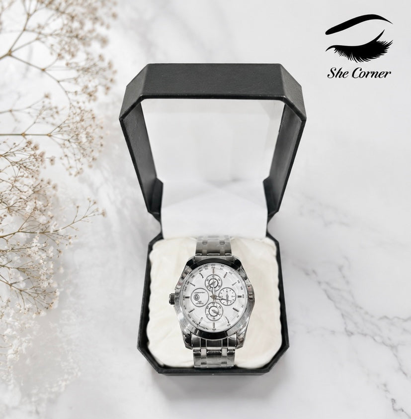 Tissot 1853 Couturier Chronograph Men’s Watch – White/Silver Dial, Tachymeter & Stainless-Steel Bracelet