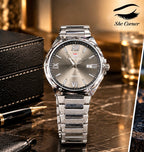 SULWORTH Men’s Analog Quartz Watch – Silver Sunburst Dial, Roman Numerals & Date Display