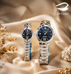 RADO Jubilé Style Men’s & Women’s Matching Watch Set – Blue Dial & Stainless-Steel Bracelet