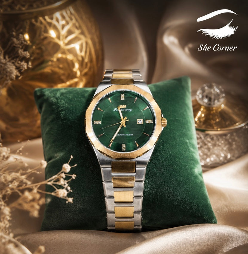 Success Way Mega Men’s Green Dial Two-Tone Stainless Steel Quartz Day-Date Watch