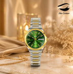TIANBU Men’s Green Dial Two-Tone Quartz Day-Date Stainless Steel Watch