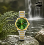 TIANBU Men’s Green Dial Two-Tone Quartz Day-Date Stainless Steel Watch