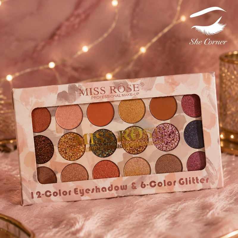 Miss Rose 12 Eye Shadow & 6 Color Glitter Kit