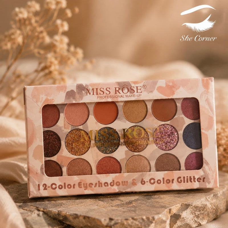 Miss Rose 12 Eye Shadow & 6 Color Glitter Kit