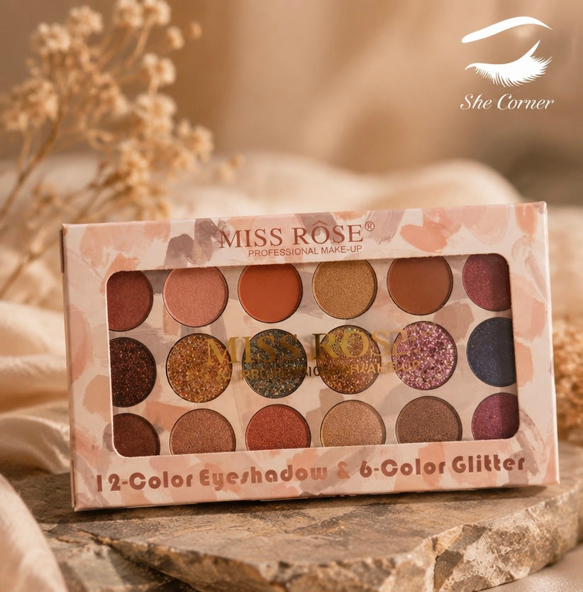 Miss Rose 12 Eye Shadow & 6 Color Glitter Kit
