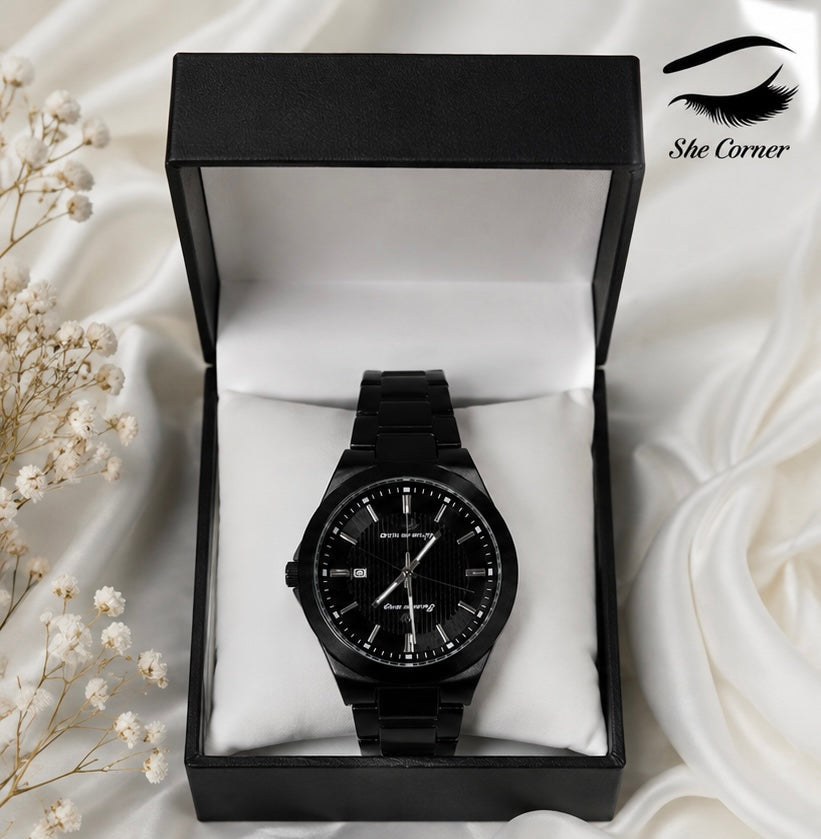 Success Way Classic Men’s Full Black Stainless Steel Quartz Day-Date Watch
