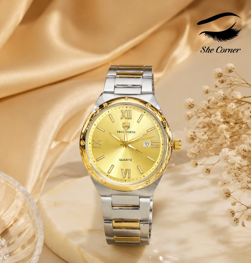 True Worth Men’s Two-Tone Gold Dial Quartz Date Watch