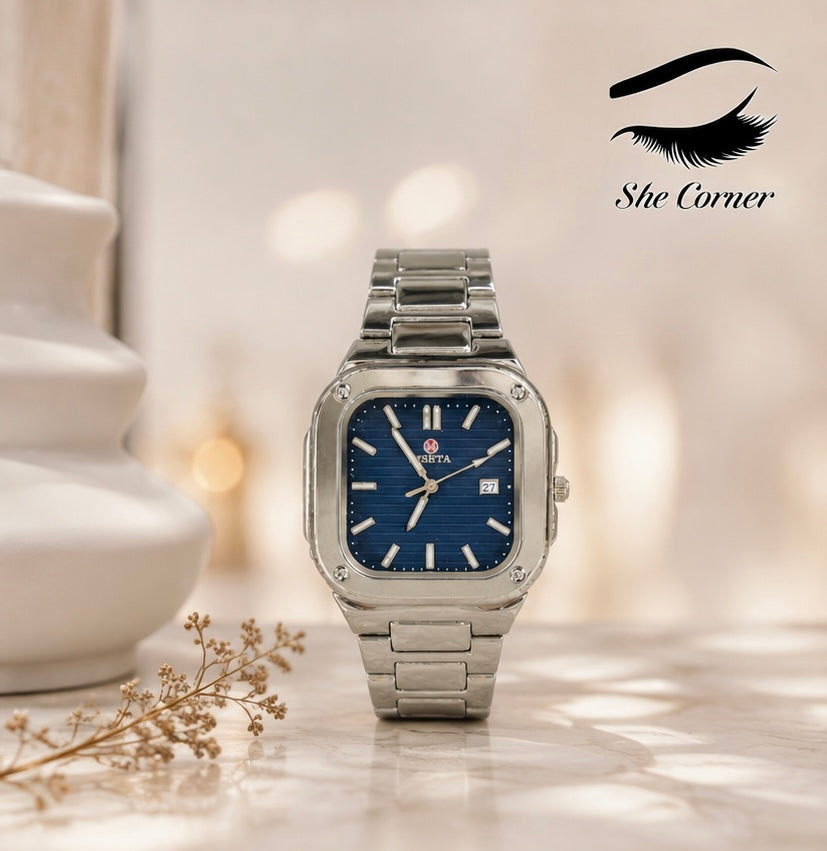 MSITA Men’s Silver Stainless Steel Blue Dial Quartz Date Watch
