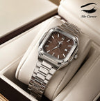 MSITA Men’s Brown Dial Square Stainless Steel Quartz Date Watch