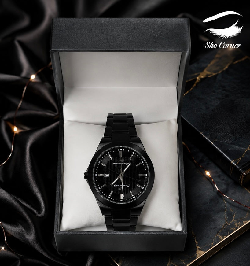 Success Way Classic Men’s Full Black Stainless Steel Quartz Day-Date Watch