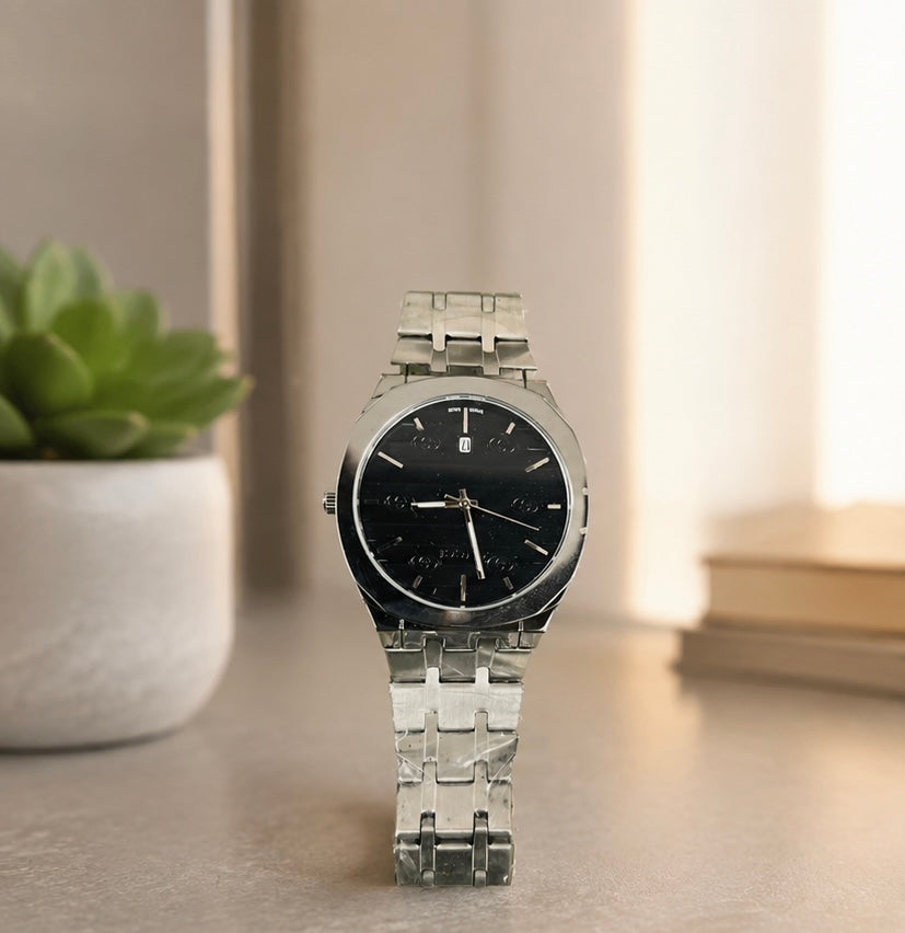 BOSS Men’s Silver Stainless Steel Black Dial Quartz Date Watch