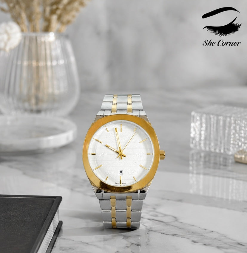 True Worth Men’s Two-Tone Gold & Silver White Dial Quartz Date Watch