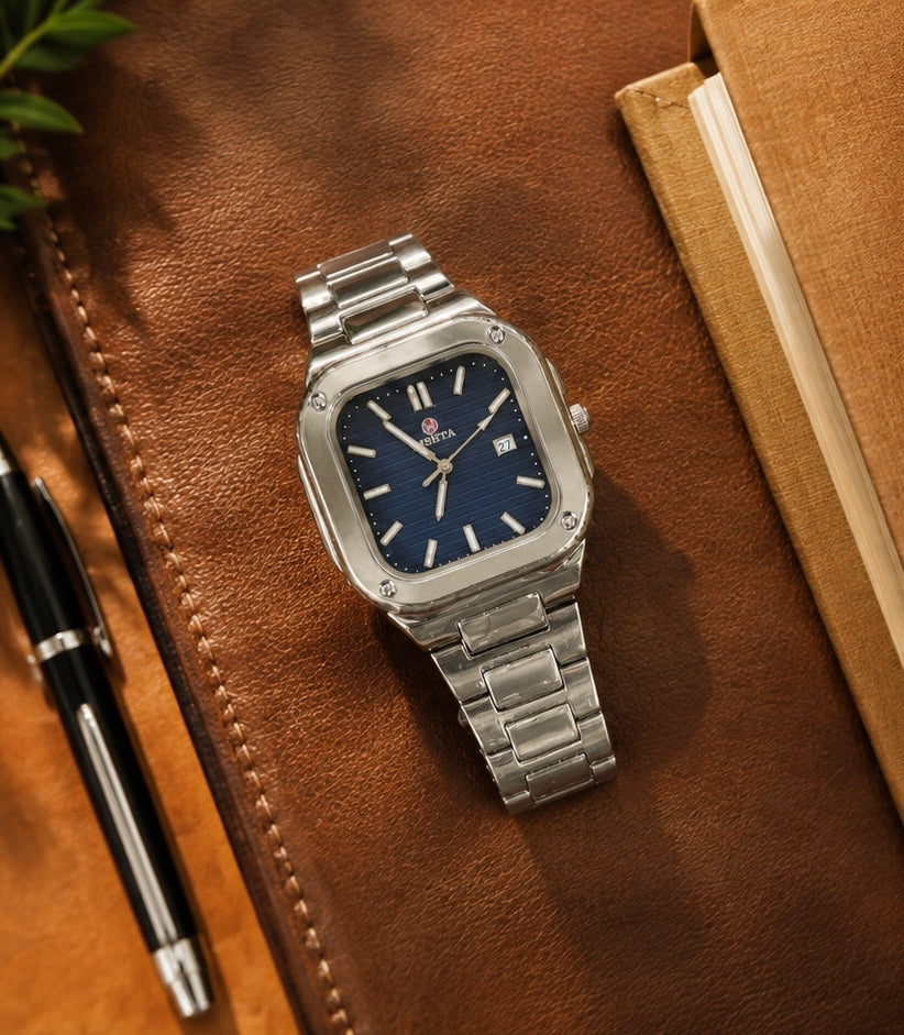 MSITA Men’s Silver Stainless Steel Blue Dial Quartz Date Watch