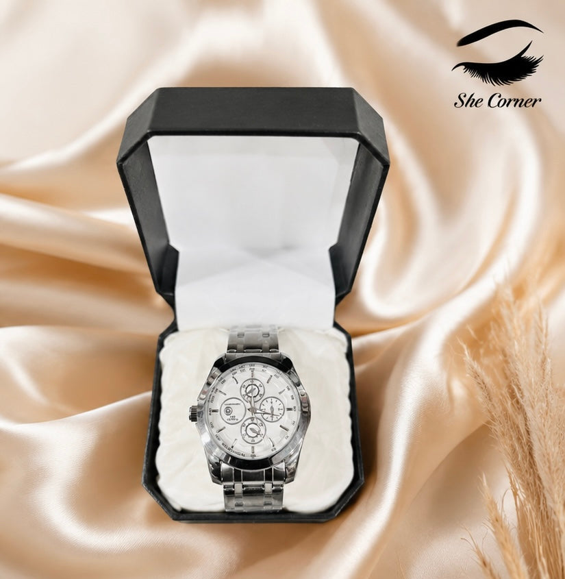 Tissot 1853 Couturier Chronograph Men’s Watch – White/Silver Dial, Tachymeter & Stainless-Steel Bracelet