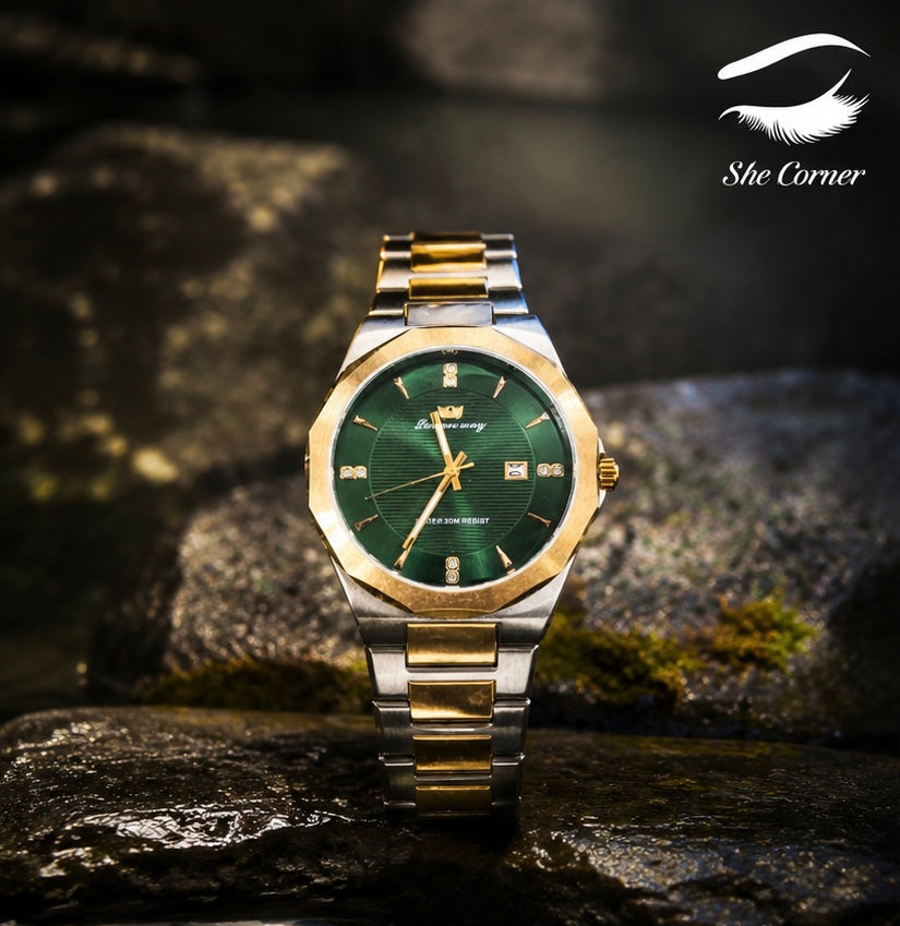 Success Way Mega Men’s Green Dial Two-Tone Stainless Steel Quartz Day-Date Watch